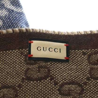 Gucci GG Jacquard Fringe Scarf Blue Brown
