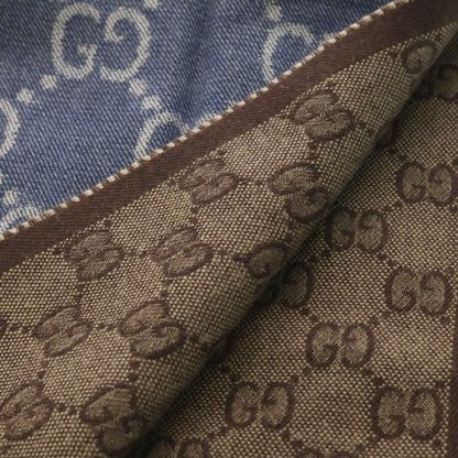 Gucci GG Jacquard Fringe Scarf Blue Brown