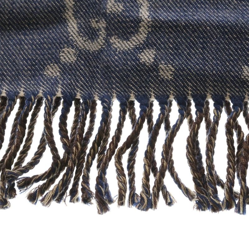 Gucci GG Jacquard Fringe Scarf Blue Brown