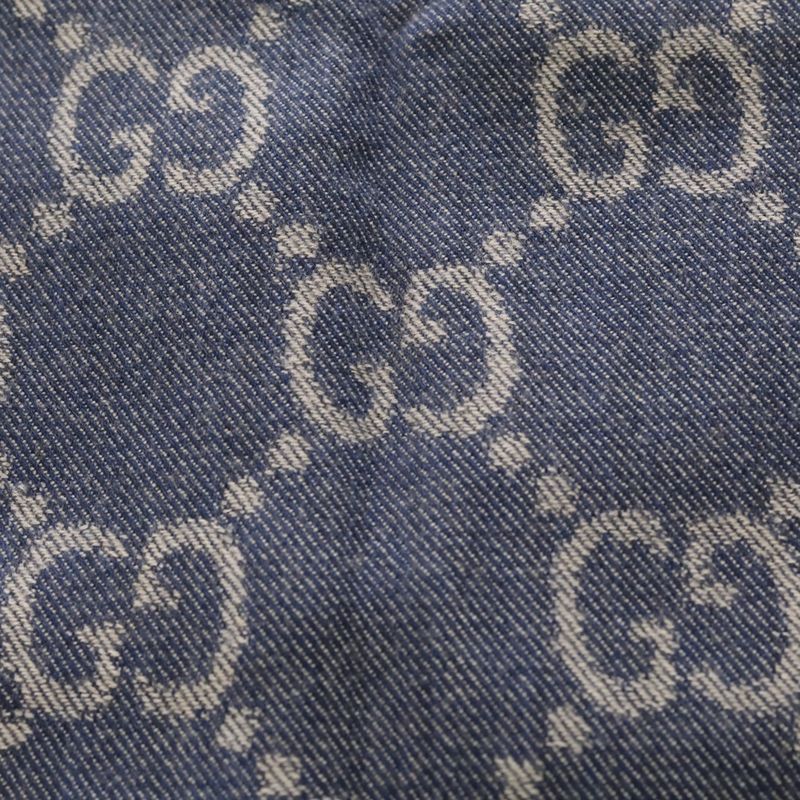 Gucci GG Jacquard Fringe Scarf Blue Brown