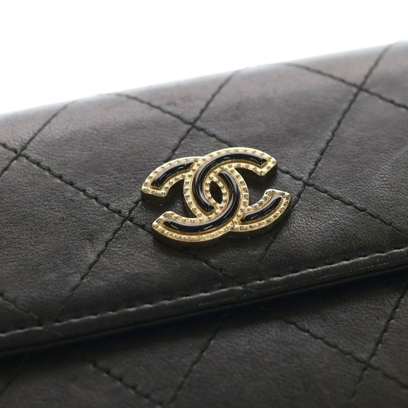 Chanel CC Logo Long Flap Wallet Black Calfskin Gold