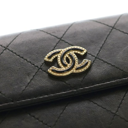 Chanel CC Logo Long Flap Wallet Black Calfskin Gold