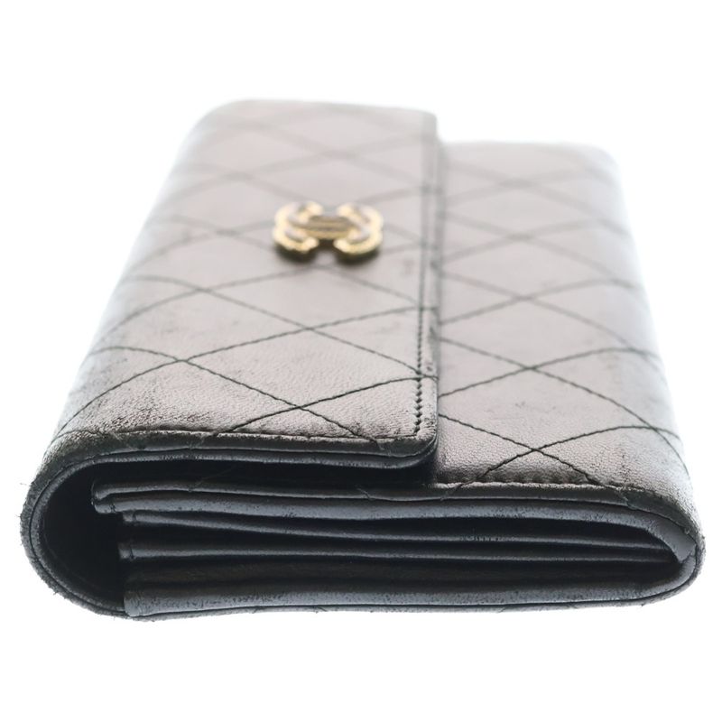 Chanel CC Logo Long Flap Wallet Black Calfskin Gold