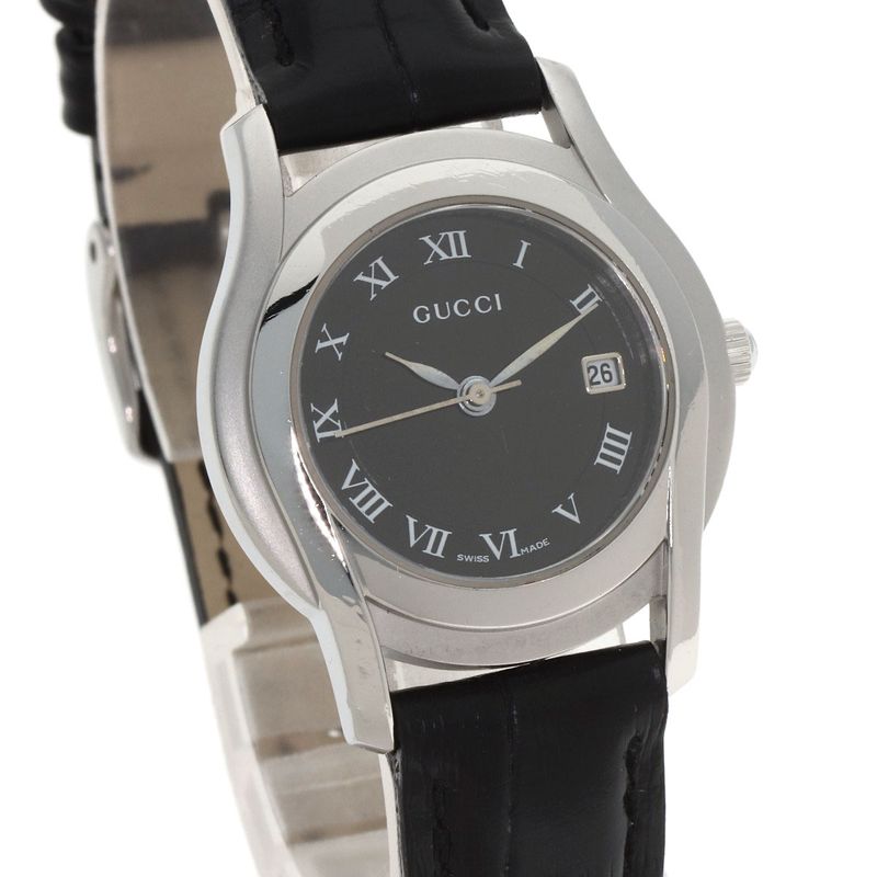 Gucci Round Face Watch SS Leather