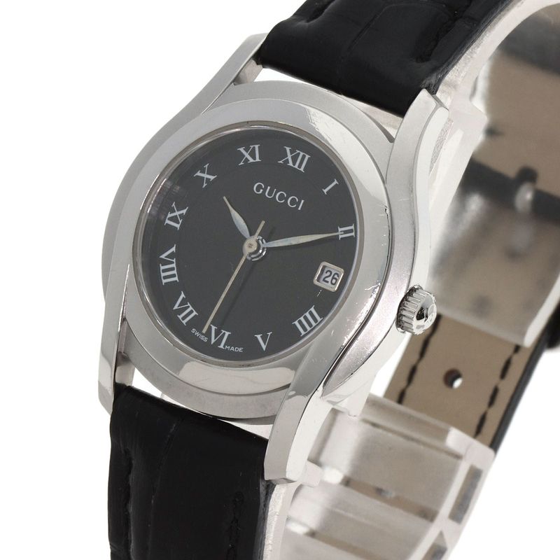 Gucci Round Face Watch SS Leather