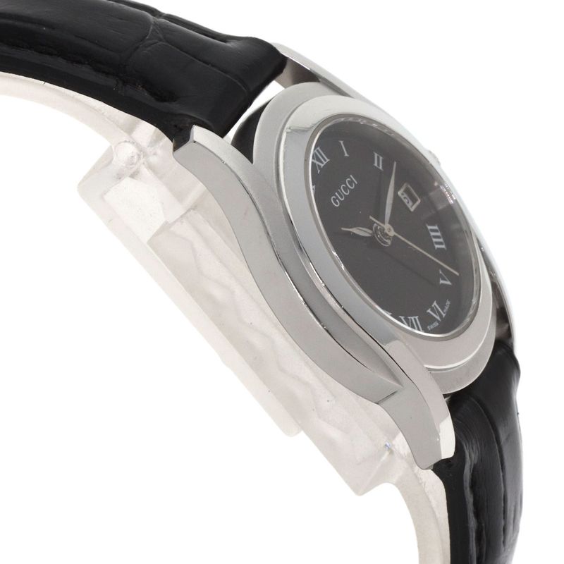 Gucci Round Face Watch SS Leather