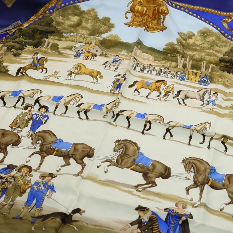 Hermes Presentation de Chevavx Carre 90 Silk Horse Print Scarf Blue