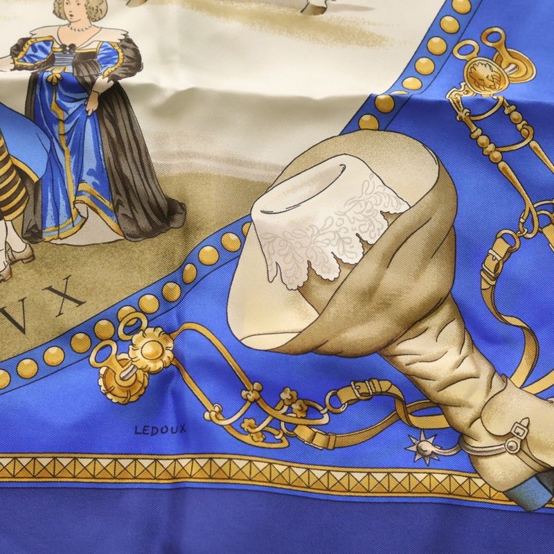 Hermes Presentation de Chevavx Carre 90 Silk Horse Print Scarf Blue