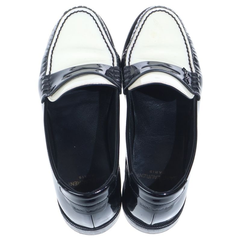Saint Laurent Paris le Loafer Penny Slippers Patent le Shoes Black White