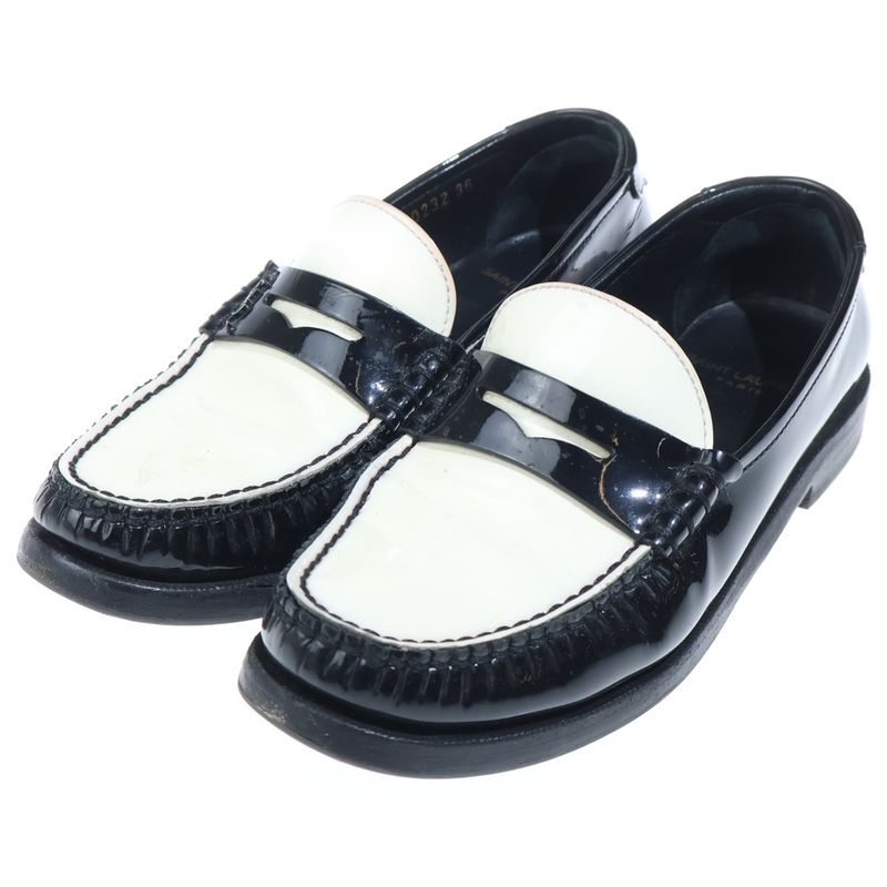 Saint Laurent Paris le Loafer Penny Slippers Patent le Shoes Black White
