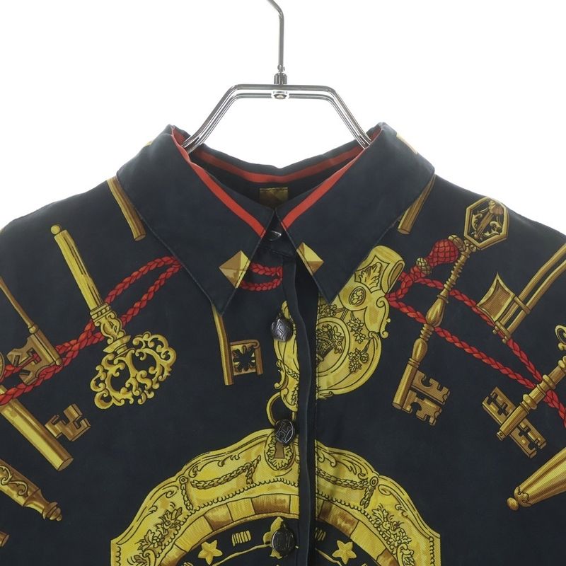 Hermes Key Pattern Print Knit Cut Replacement Long Sleeve Shirt Black Sweater