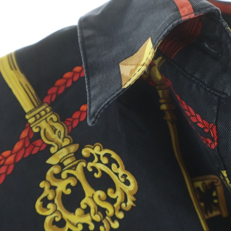 Hermes Key Pattern Print Knit Cut Replacement Long Sleeve Shirt Black Sweater