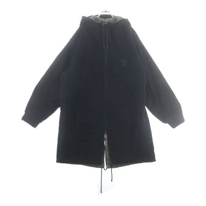 Louis Vuitton Logo Embroidery Wool Hooded Zip Up Jacket Coat Black