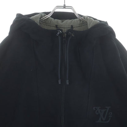Louis Vuitton Logo Embroidery Wool Hooded Zip Up Jacket Coat Black
