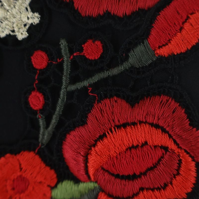 Dolce & Gabbana Emblem Flower Embroidery Silk Long Sleeve Top Black