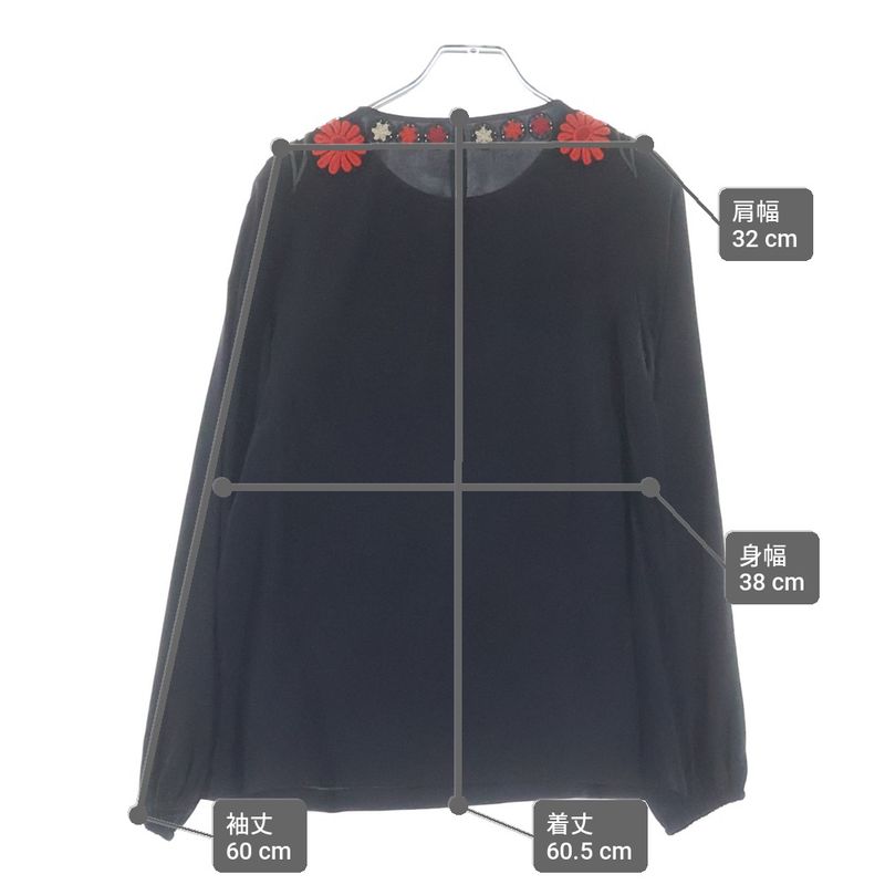 Dolce & Gabbana Emblem Flower Embroidery Silk Long Sleeve Top Black