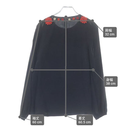 Dolce & Gabbana Emblem Flower Embroidery Silk Long Sleeve Top Black
