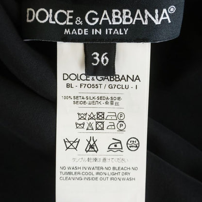 Dolce & Gabbana Emblem Flower Embroidery Silk Long Sleeve Top Black