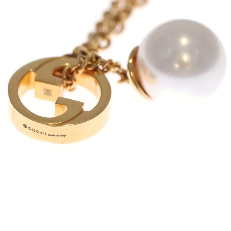 Gucci Blanc D Interlocking Drop Pearl Necklace Gold