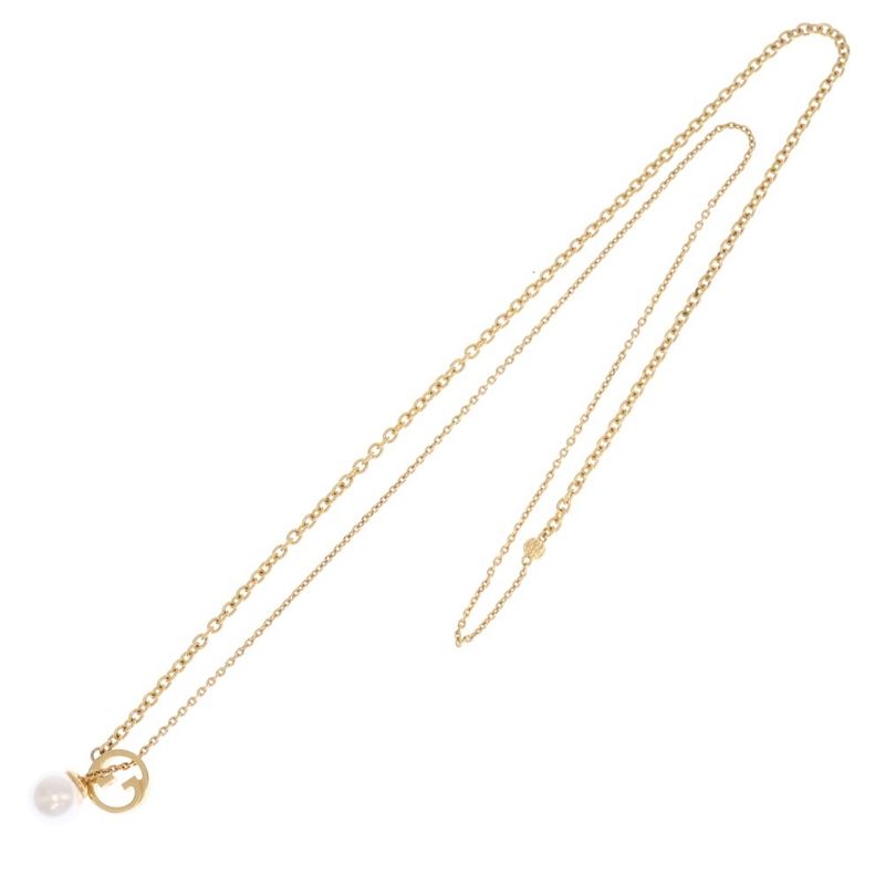 Gucci Blanc D Interlocking Drop Pearl Necklace Gold