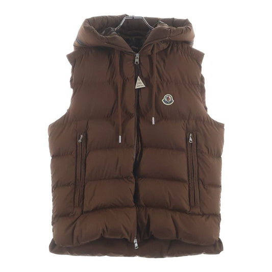 Moncler Cardamine Patch Logo Hooded Zip Up Down Vest Brown Hoodie