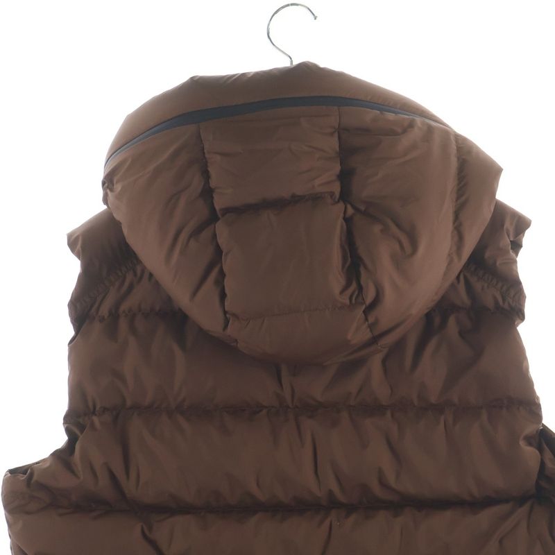 Moncler Cardamine Patch Logo Hooded Zip Up Down Vest Brown Hoodie