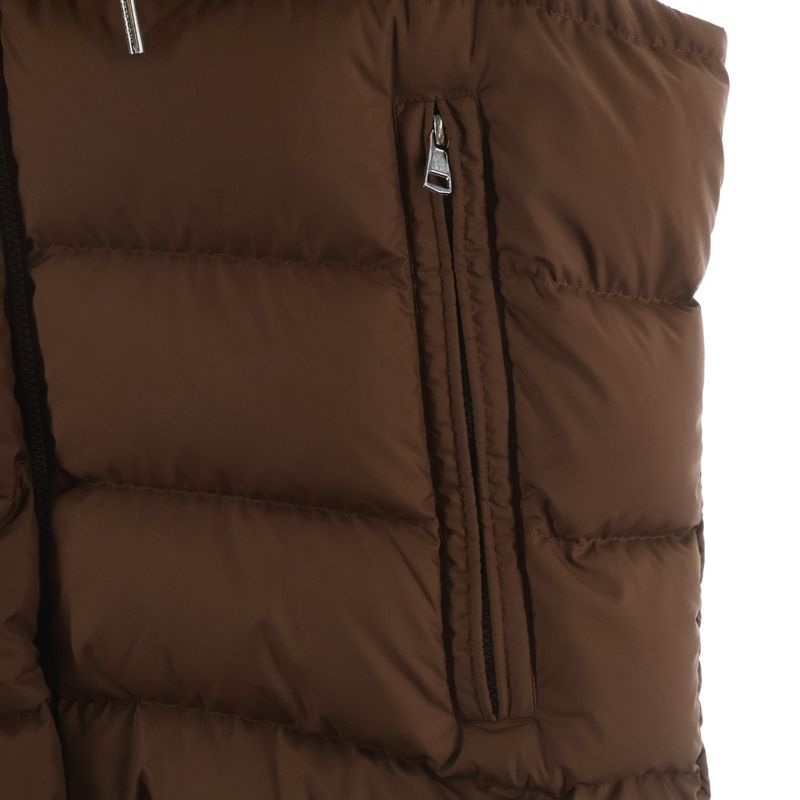 Moncler Cardamine Patch Logo Hooded Zip Up Down Vest Brown Hoodie