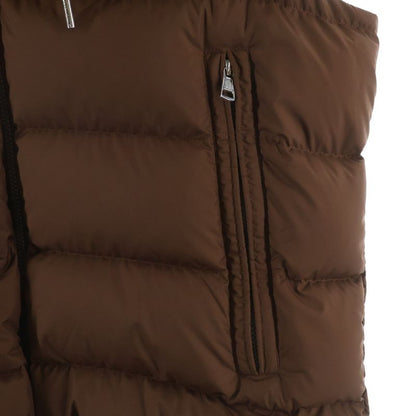 Moncler Cardamine Patch Logo Hooded Zip Up Down Vest Brown Hoodie