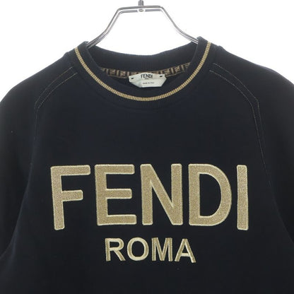 Fendi Front Logo Embroidery Crew Neck Long Sleeve Sweatshirt Black