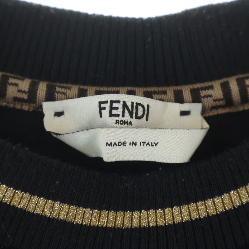 Fendi Front Logo Embroidery Crew Neck Long Sleeve Sweatshirt Black