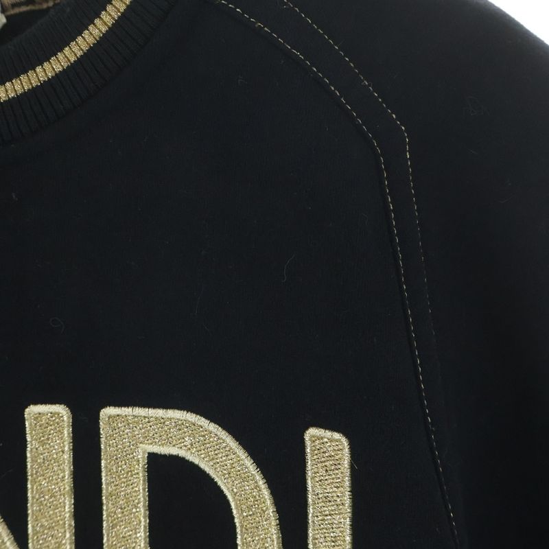 Fendi Front Logo Embroidery Crew Neck Long Sleeve Sweatshirt Black