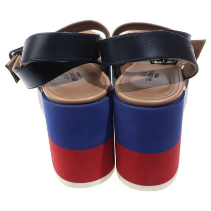 Hermes Wedge Sole Multicolor Leather Strap Platform Sandals Shoes Black Beige