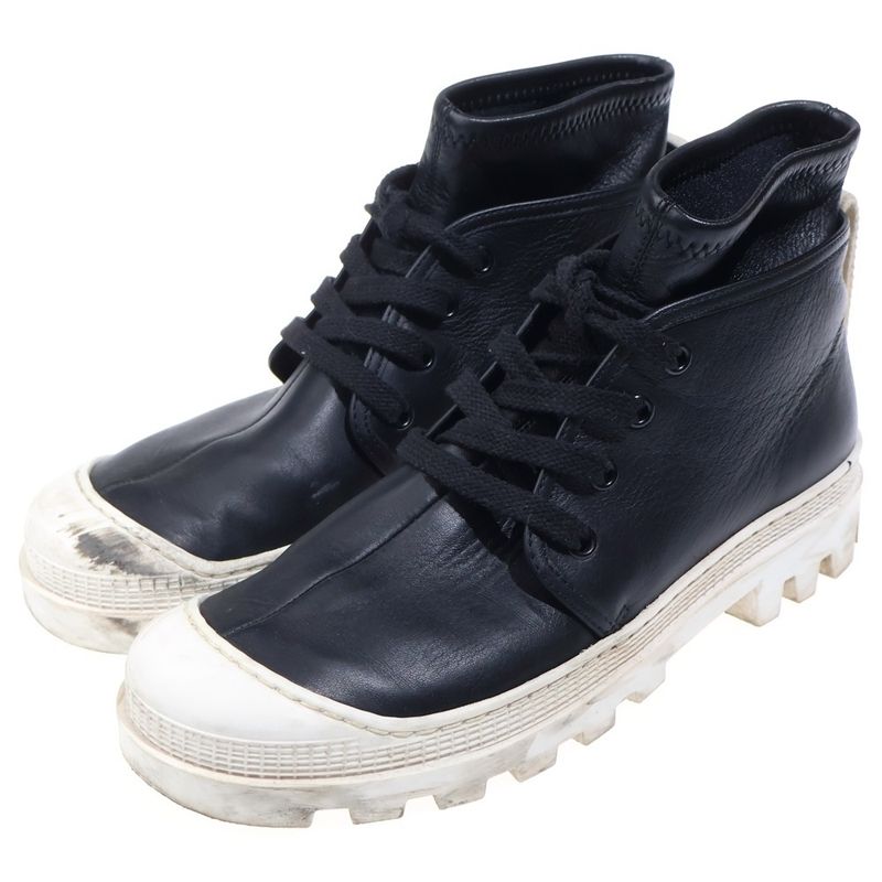 Loewe Leather Lace Up Combat Short Boots Black