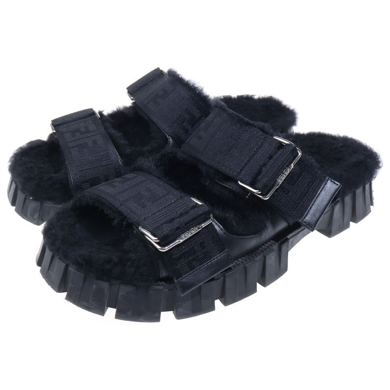 Fendi Fflogo Sole Boa Sandals Black