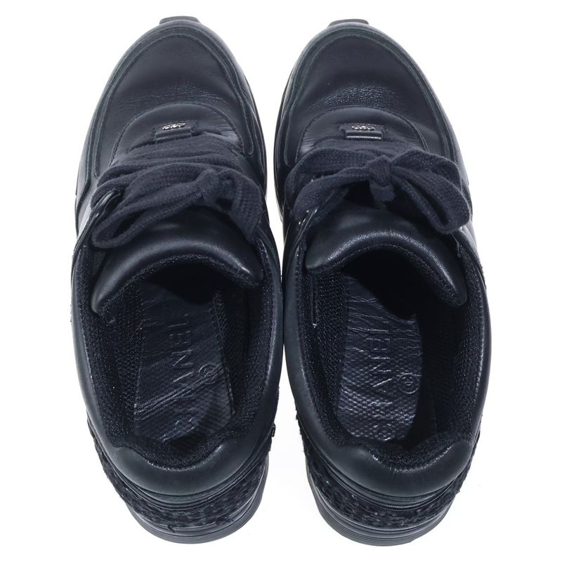 Chanel Leather Tweet Sneakers CC Logo Silver Black