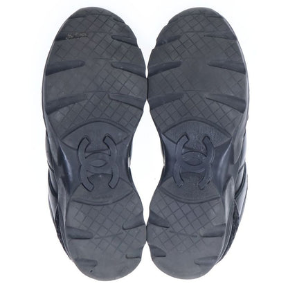 Chanel Leather Tweet Sneakers CC Logo Silver Black