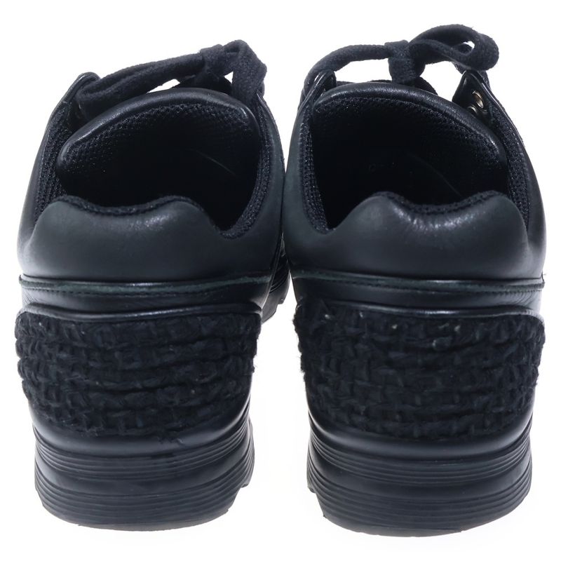 Chanel Leather Tweet Sneakers CC Logo Silver Black