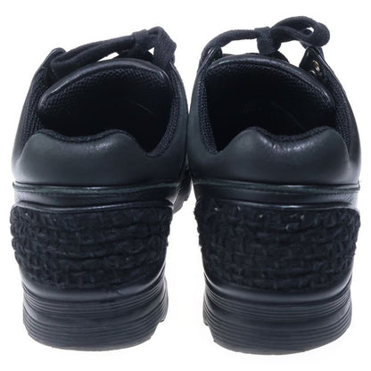 Chanel Leather Tweet Sneakers CC Logo Silver Black
