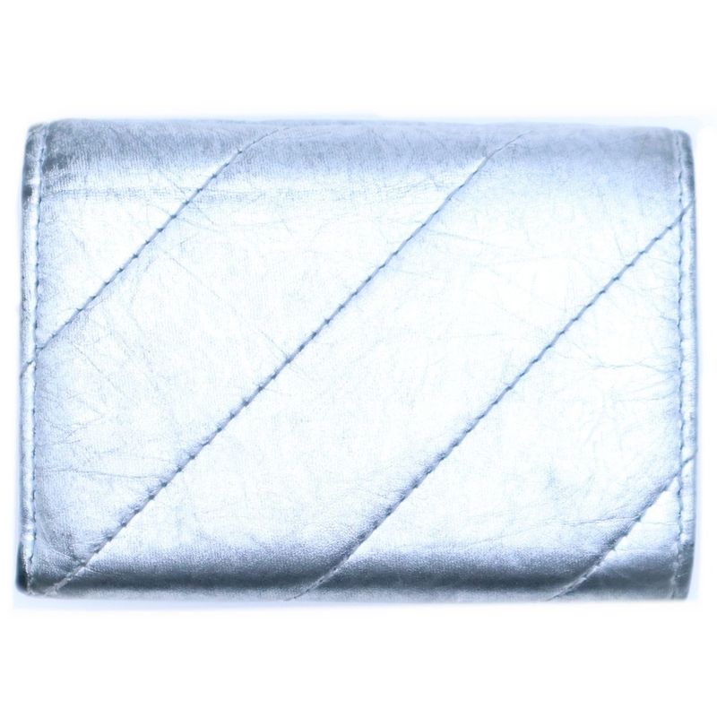 Balenciaga Crash Compact Wallet Trifold Silver Leather