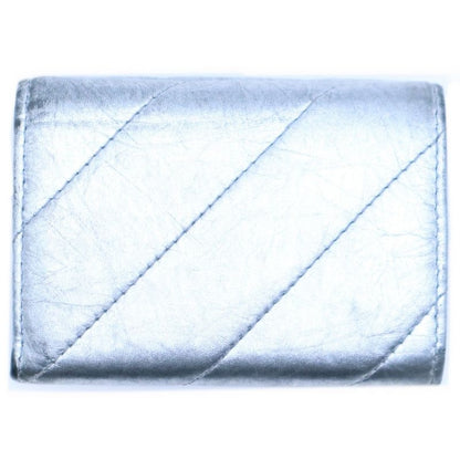 Balenciaga Crash Compact Wallet Trifold Silver Leather
