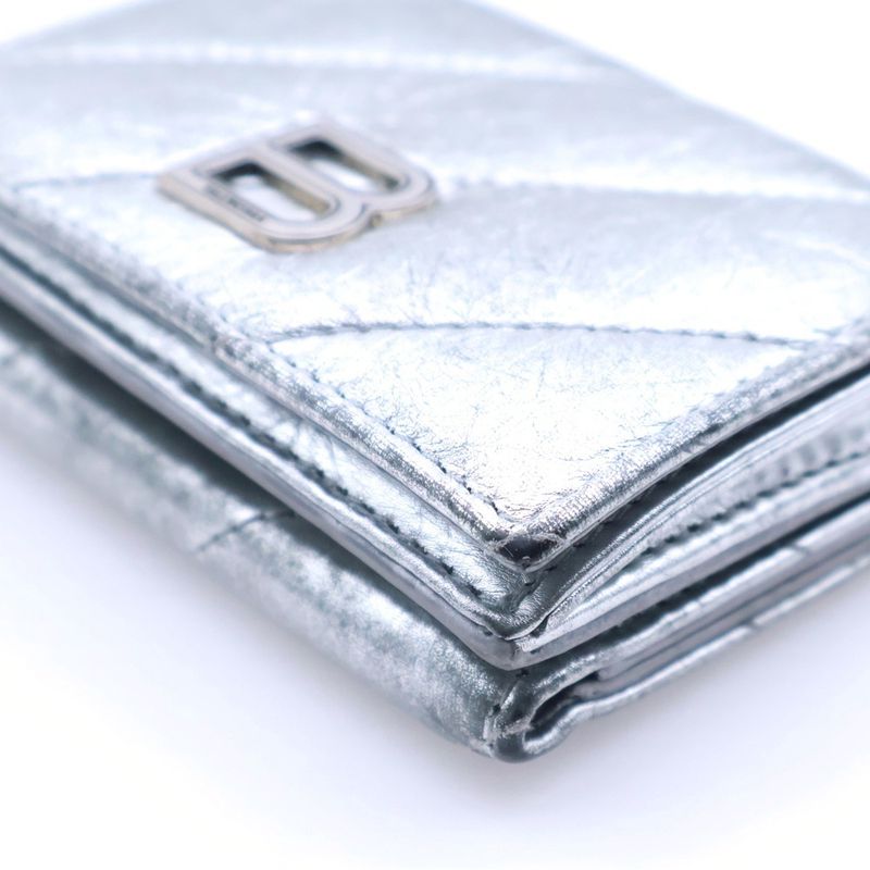 Balenciaga Crash Compact Wallet Trifold Silver Leather