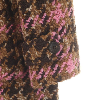 Miu Miu Wool Tweed Check All Over Pattern Stainless Steel Coat Brown Pink