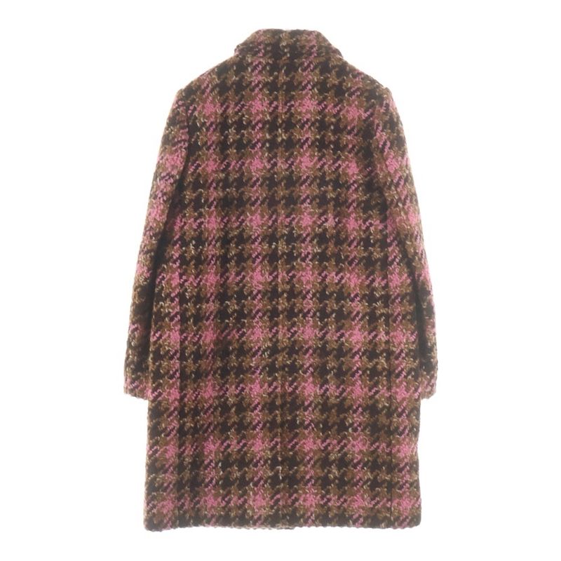 Miu Miu Wool Tweed Check All Over Pattern Stainless Steel Coat Brown Pink