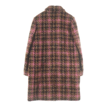 Miu Miu Wool Tweed Check All Over Pattern Stainless Steel Coat Brown Pink