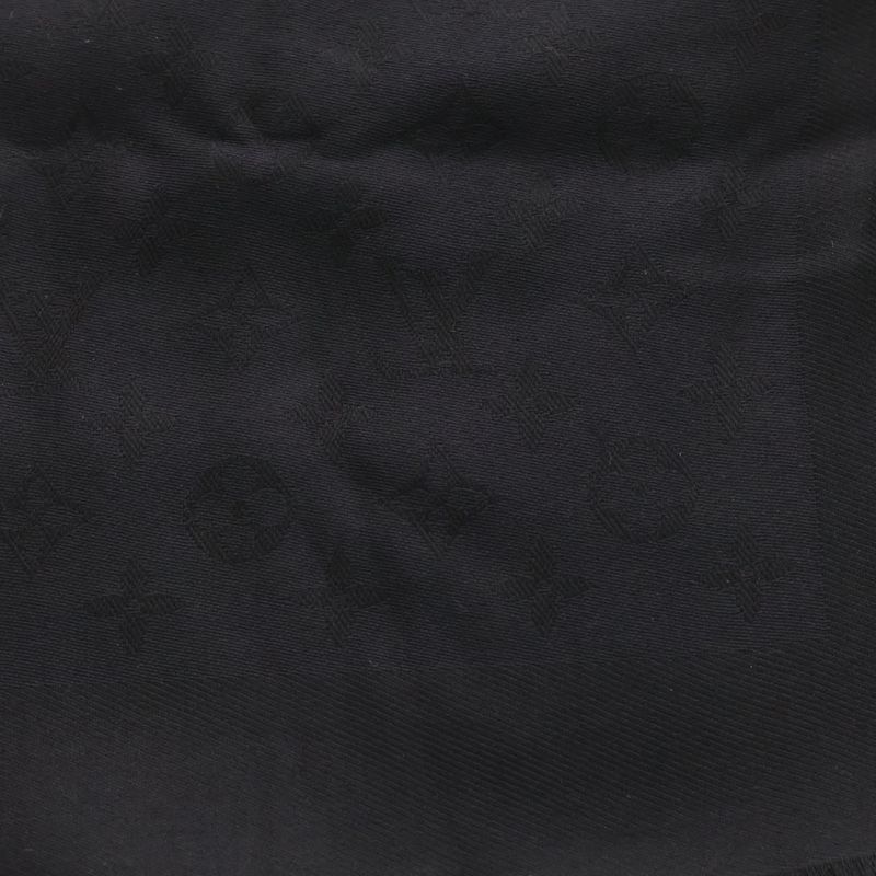 Louis Vuitton Shawl Monogram Silk Wool Black Scarf