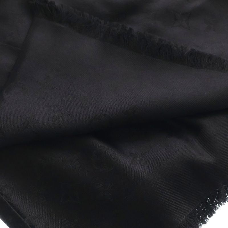 Louis Vuitton Shawl Monogram Silk Wool Black Scarf