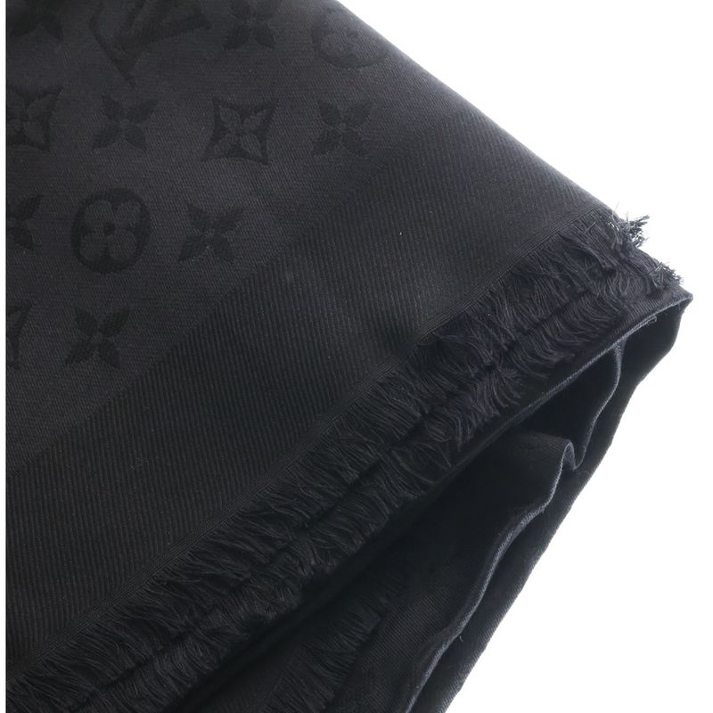 Louis Vuitton Shawl Monogram Silk Wool Black Scarf