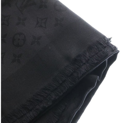 Louis Vuitton Shawl Monogram Silk Wool Black Scarf