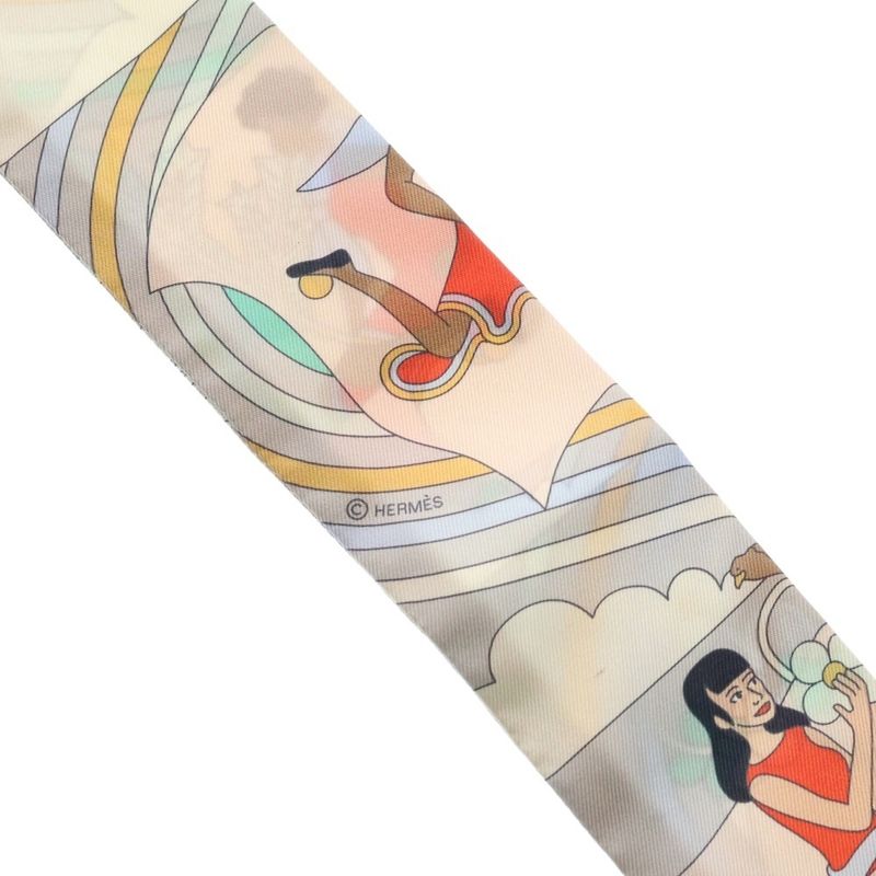 Hermes Twilly Flying Carre Silk Scarf Pink Beige