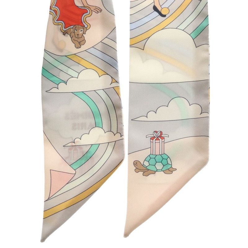 Hermes Twilly Flying Carre Silk Scarf Pink Beige